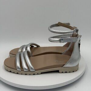 Vionic Laurel Silver Ankle Strap Sandals Size Strappy Leather Comfort Womens 7.5